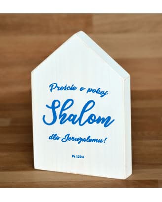 Deska domek – Proście o pokój Shalom niebieski