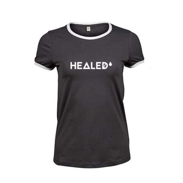 Koszulka damska HEALED- szaro-biała – XL – lamówka
