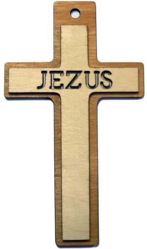 Krzyż drewniany średni ozdobny Jezus – 14cm
