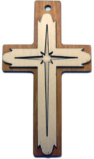 Krzyż drewniany średni ozdobny gwiazda – 14cm