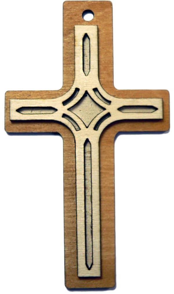 Krzyż drewniany średni ozdobny witraż – 14cm