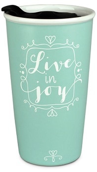 Kubek termiczny ceramiczny – Live in joy – miętowy