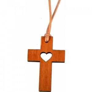 Naszyjnik drewniany krzyż – Serce