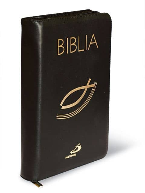 Biblia z kolorową wkładką – czarna skóra zamek