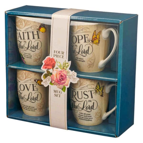 Kubek ceramiczny zestaw 4 – Faith Trust Hope Love