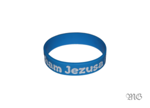 Opaska silikonowa mała – Kocham Jezusa – niebieska