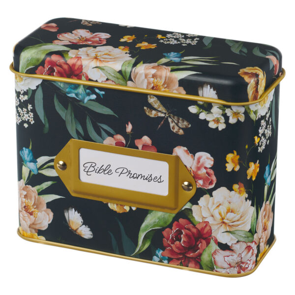 Black Floral Bible Promises in Tin