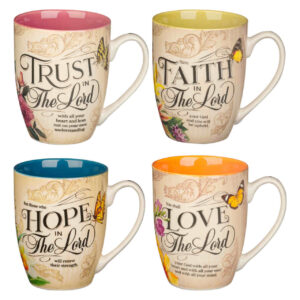 Kubek ceramiczny zestaw 4 – Faith Trust Hope Love