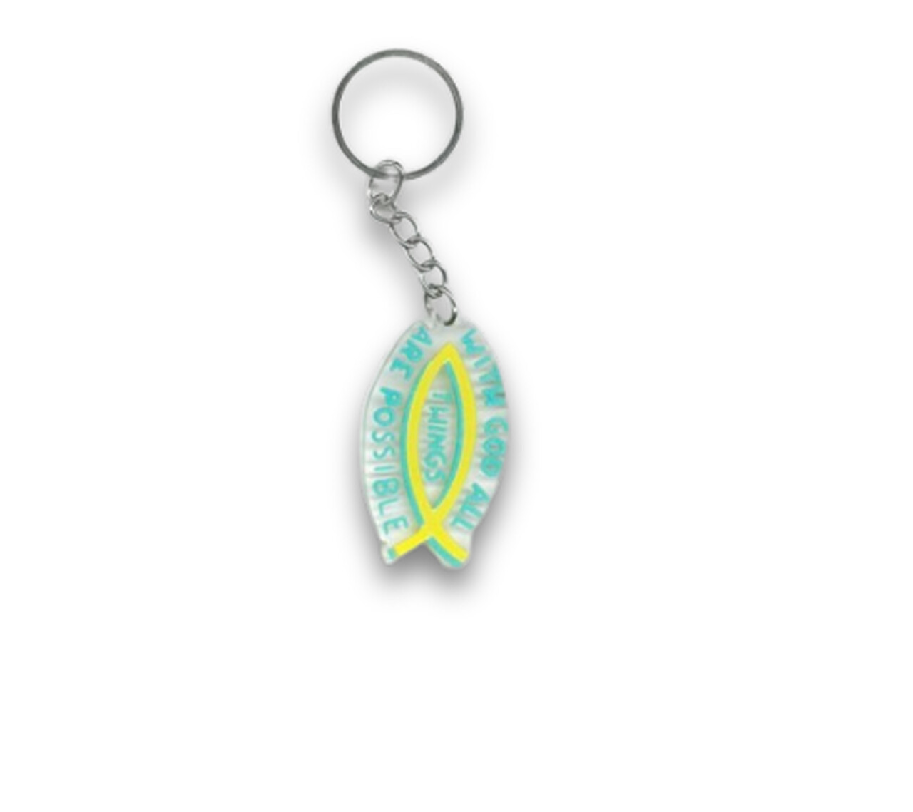 Breloczek plastikowy – Rybka with god all things Breloczek plastikowy – Rybka with god all things