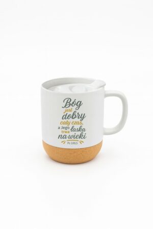 Kubek z wieczkiem – Bóg jest dobry – biały