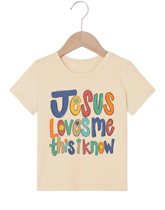 Koszulka dziecięca – rozmiar 110 – Jesus love me Koszulka dziecięca – rozmiar 110 – Jesus love me