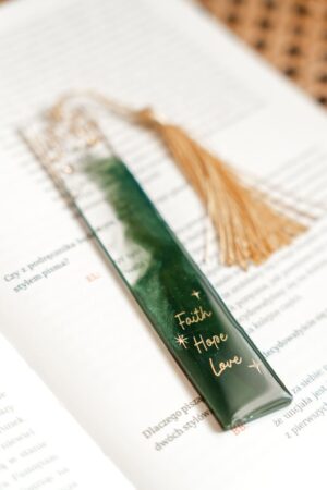 Zakładka z żywicy – Faith Hope Love – ZIELEŃ BUTEL