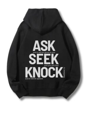 Bluza z kapturem Oversize – ASK SEEK KNOCK – S