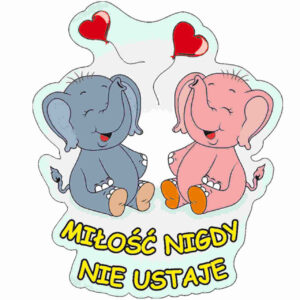 Magnes na lodówkę kształt – Miłość nigdy – słoniki