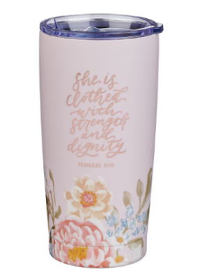 Metalowy kubek – Strength and Dignity Pink Floral