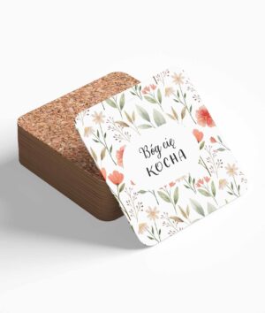 Podstawka korkowa – Bóg Cię kocha – kwiaty