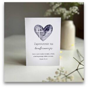 Zaproszenie na konfirmację – serce – fioletowy