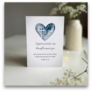 Zaproszenie na konfirmację - serce - niebieski Zaproszenie na konfirmację – serce – niebieski