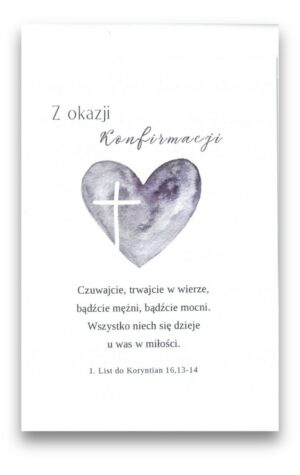 Karnet na konfirmację – serce – fiolet