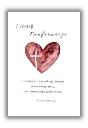 Karnet na konfirmację – serce – różowy