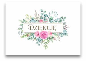 Karnet - Dziękuję - bukiet- róże i liście Karnet – Dziękuję – bukiet- róże i liście