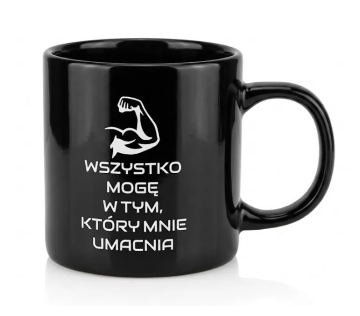 Kubek grawerowany - czarny - Wszystko mogę w tym Kubek grawerowany – czarny – Wszystko mogę w tym
