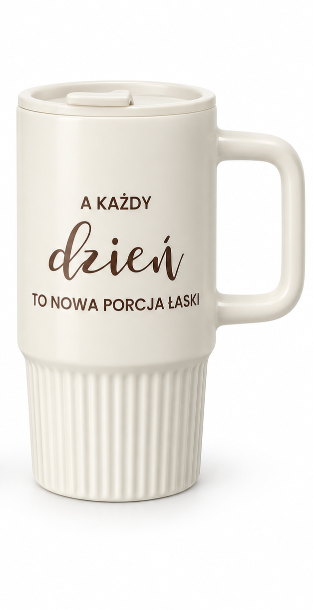 Kubek ceramiczny z pokrywką - Łaska Kubek cermiczny z pokrywką – Łaska